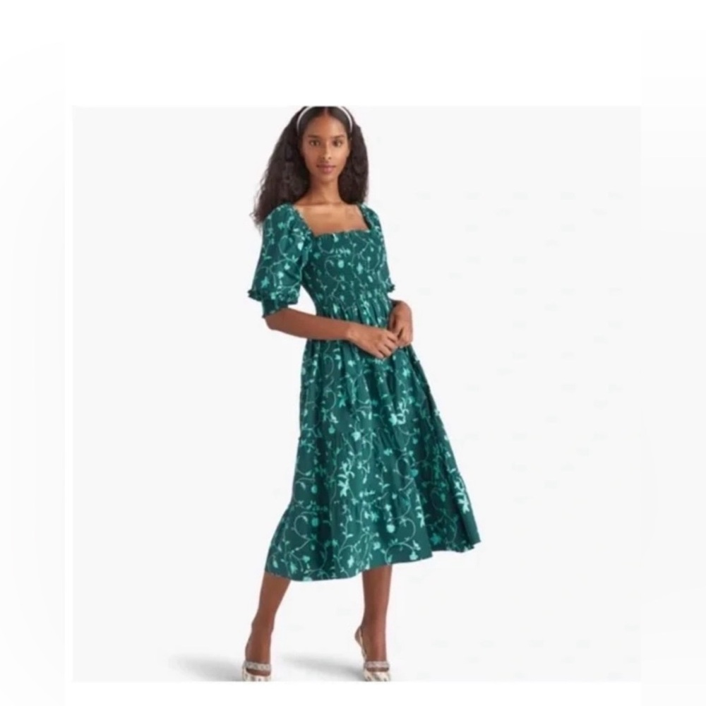 Hill house nesli nap dress in emerald botanical poplin